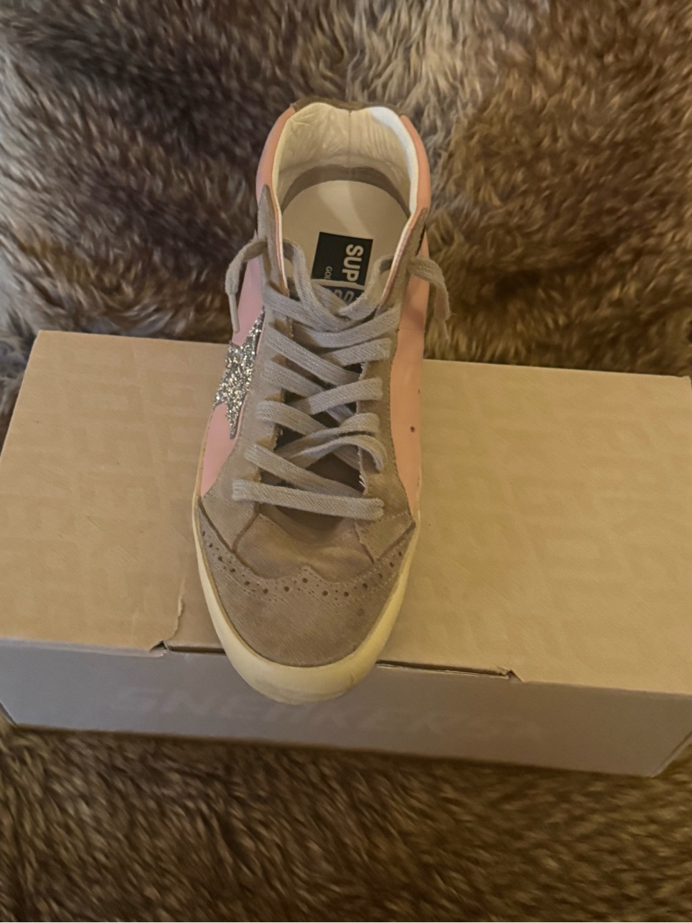 Golden Goose Women's Pink & Taupe Glitter Star Sneaker